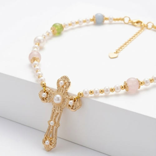 Collier CELESTIAL  Quartz rose  péridot  aigue-marine